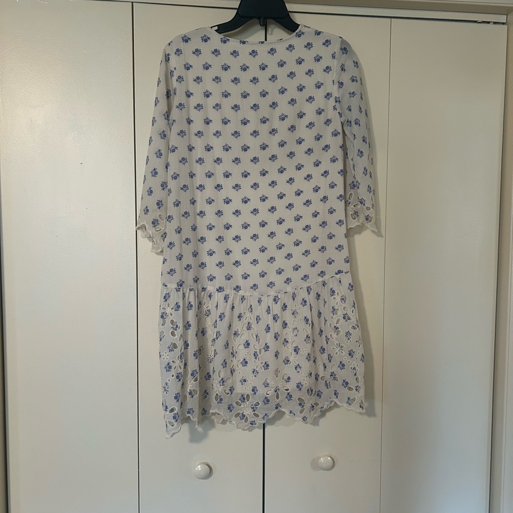 Anthropologie White and Blue Floral Mini Dress - Picture 2 of 2